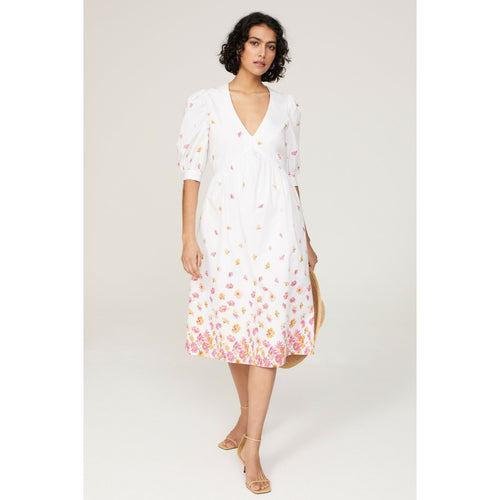 ARIAS New York White Floral Gathered Midi Dress Size 6