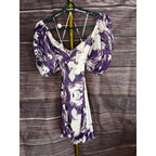 Slate & Willow Size XS Purple Swirl Mini Dress w/ Puff Sleeves